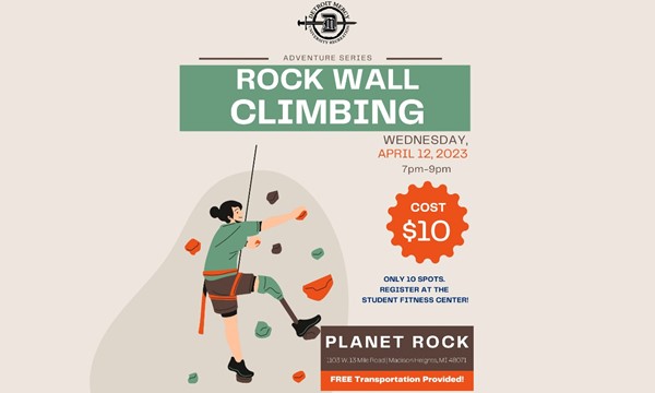 URec Adventure Series Trip: Rock Wall Climbing! - Wed, Apr. 12