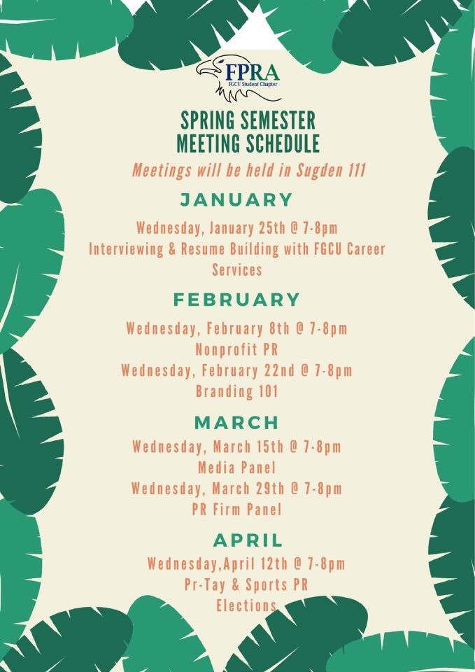FGCU FPRA Spring 2017 Meetings