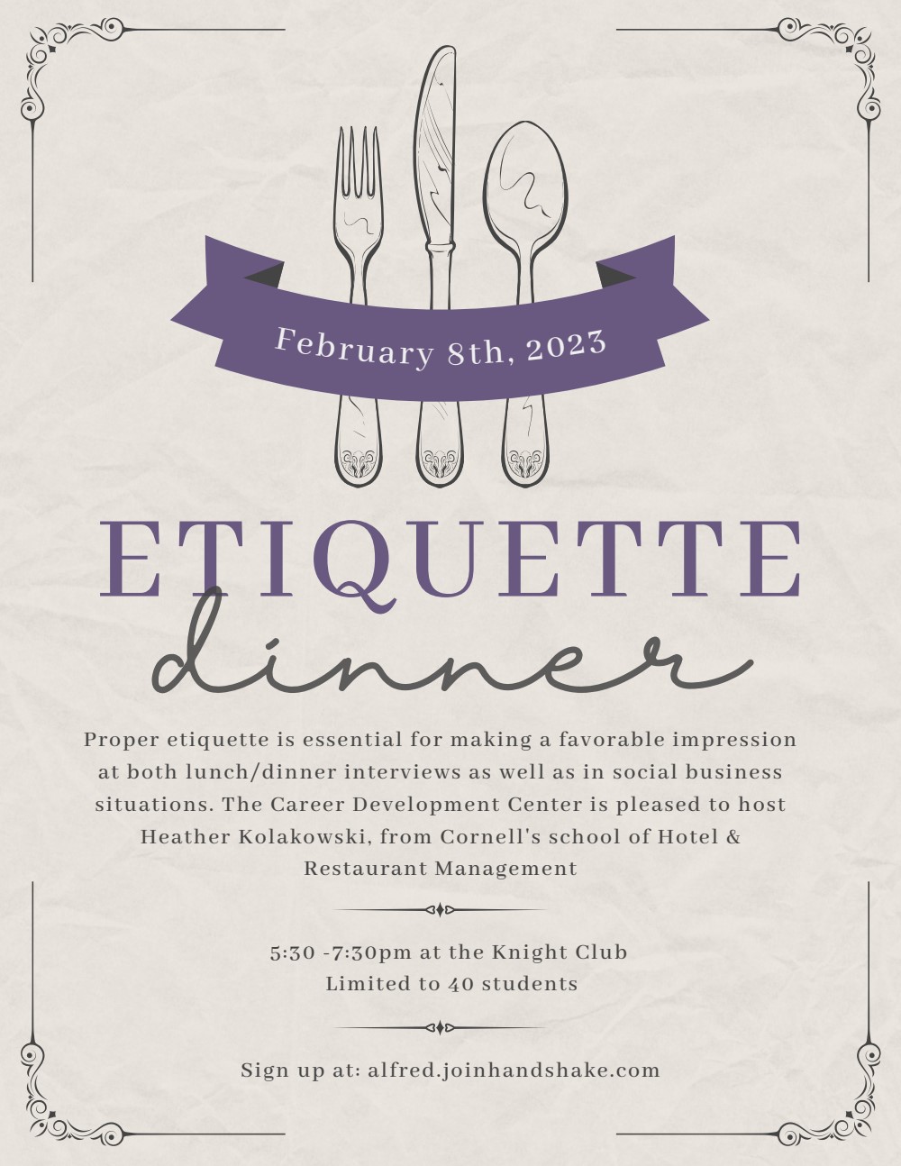 etiquette dinner flyer