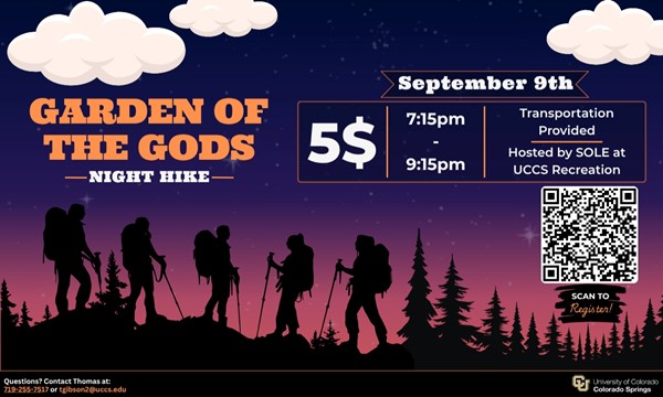 Garden of the Gods Night Hike at UCCS Recreation and Wellness Center - outdoors event in Colorado Springs on August 31, 2026