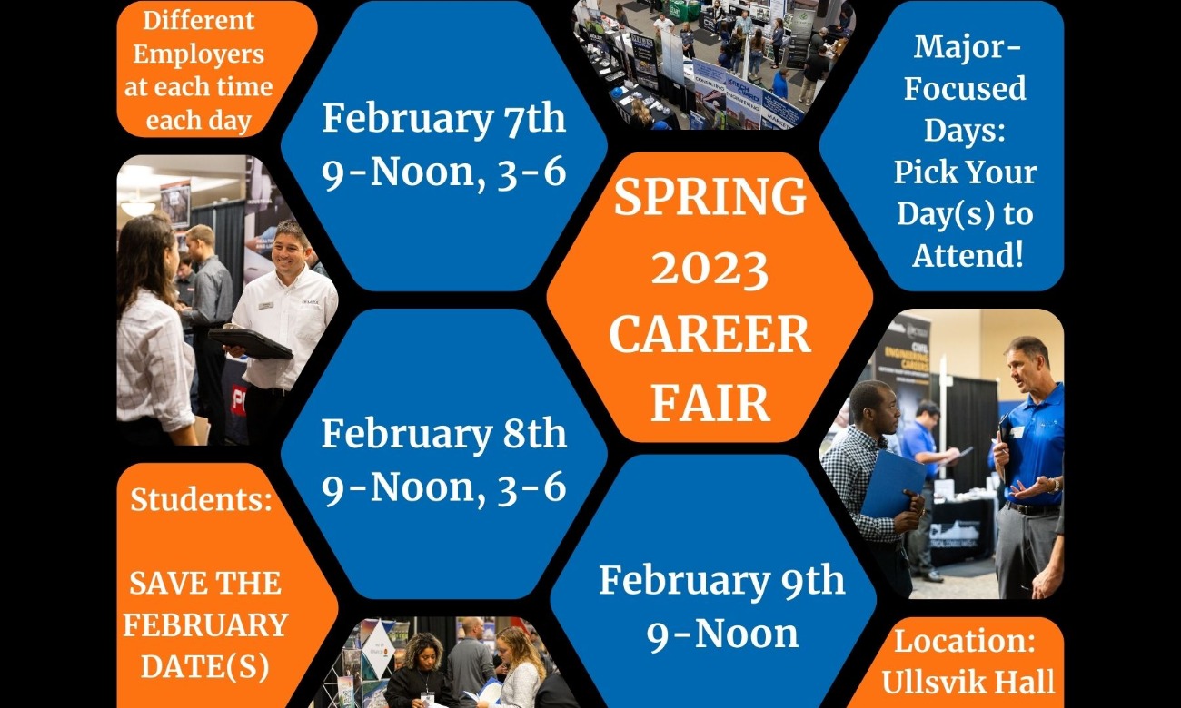 Spring 2023 Career Fair: Electrical Eng., Engineering Physics, Industrial & Systems Eng., Industrial Technology Mgmt., Mechanical Eng., Supply Chain Mgmt., Sustainability & Renewable Energy Systems starting at Feb. 7, 2023 at 3:00 am