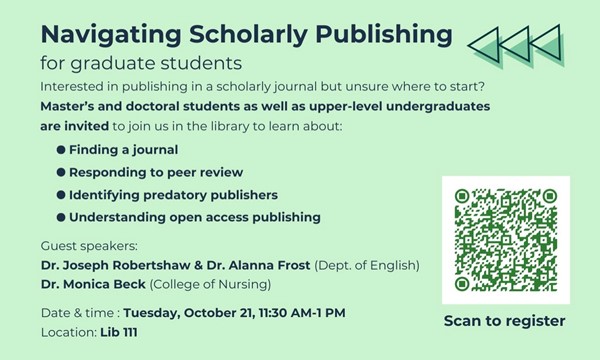 learn About Navigating Scholarly Publishing for Graduate Students Lunch and Learn