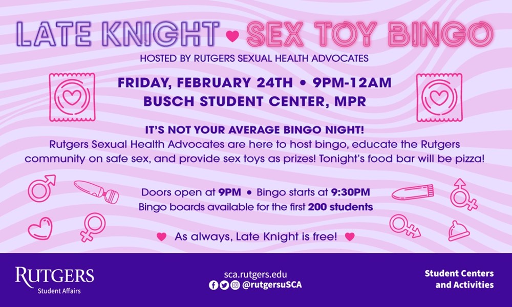 Late Knight Sex Toy Bingo with Rutgers Sexual Health Advocates  