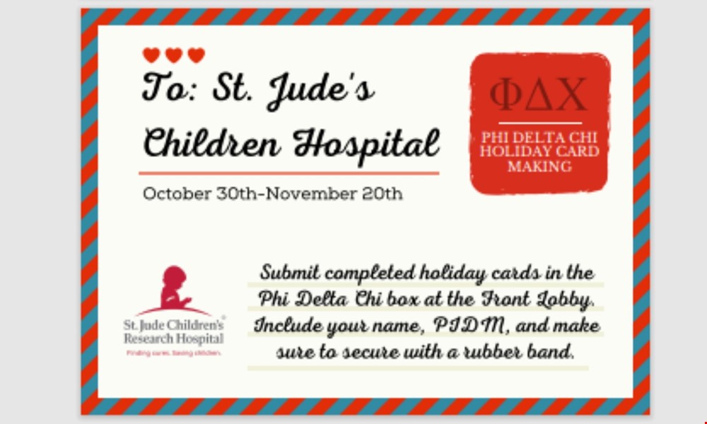 phi delta chi holiday card making for st. jude children's hospital university of the incarnate word phi delta chi holiday