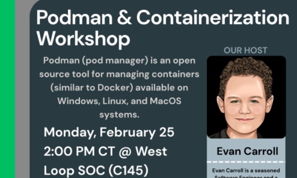 Promotional graphic for Podman & Containerization Workshop