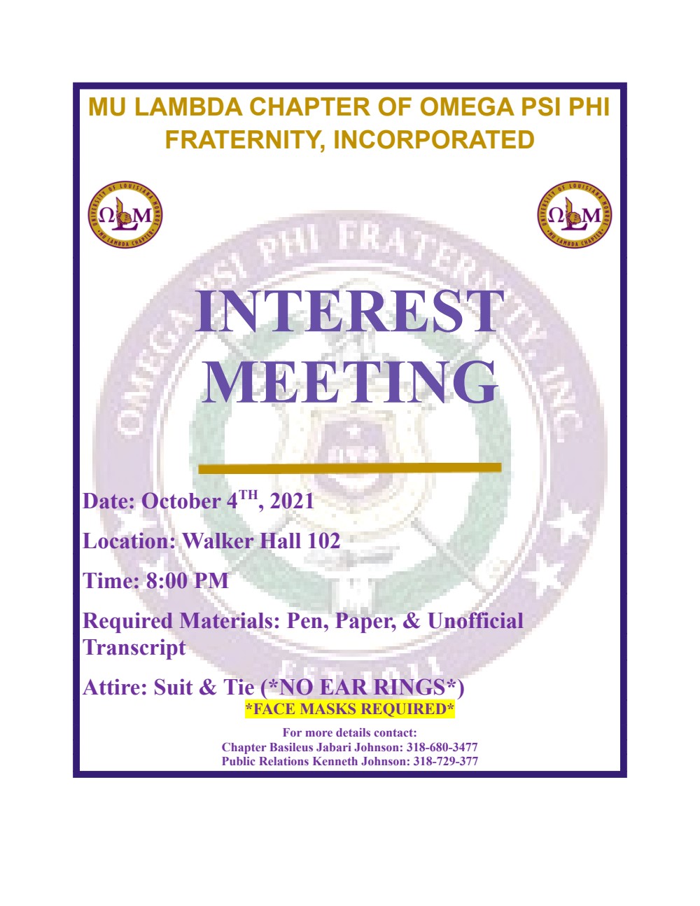 Omega Psi Phi Fraternity Inc. Interest Meeting Wingspan