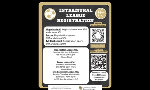 Intramural Sports! Basketball, Flag Football, Soccer at Campus Recreation - sports event in Colorado Springs on August 17, 2026